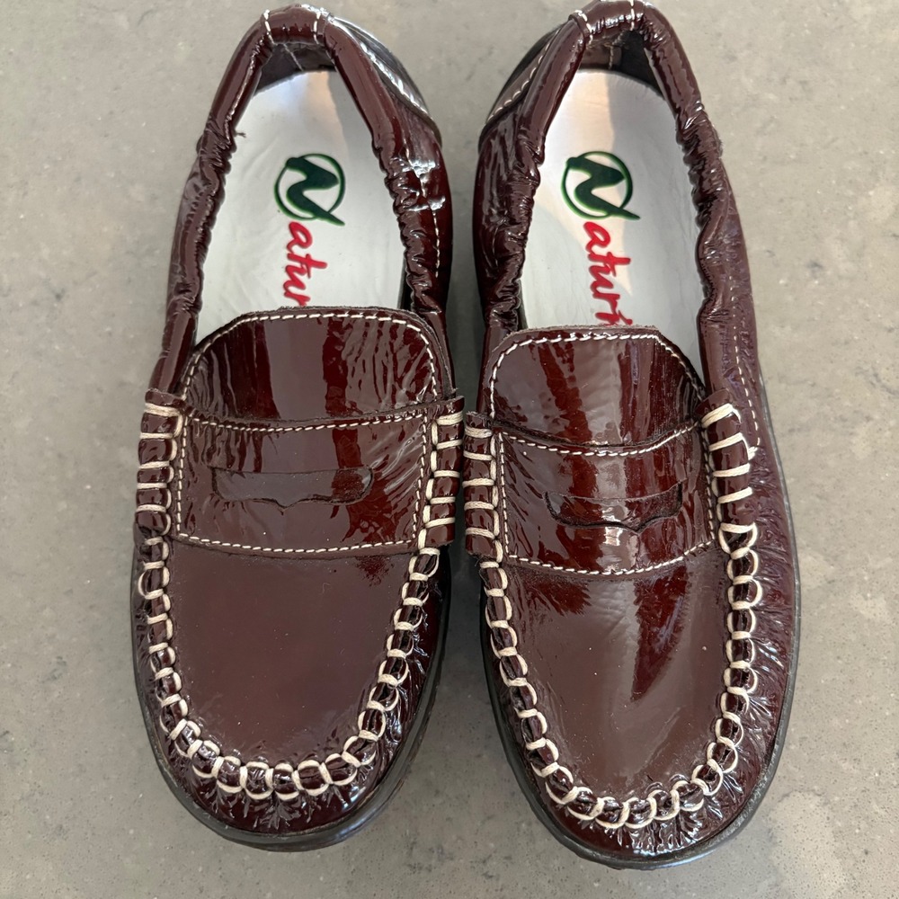 Naturino Toddler Burgundy Brown Patent Leather‎ Loafers Slip-On Comfortable 11